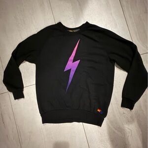 Aviator Nation Black Sweatshirt with Ombre Purple Lightning Bolt
